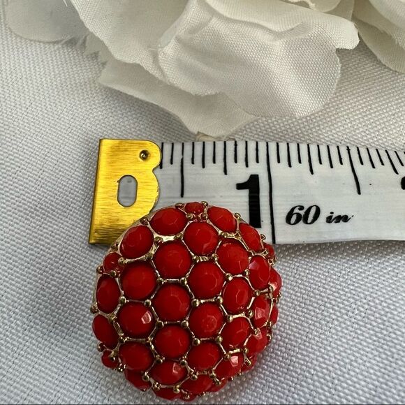 Vintage Pierced Gold Tone With Coral Rhinestones Pierced Y2k Earrings - Picture 6 of 8